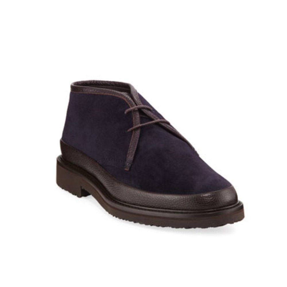 Ermenegildo Zegna | Blue Suede and Leather Trivero Chukka Boots